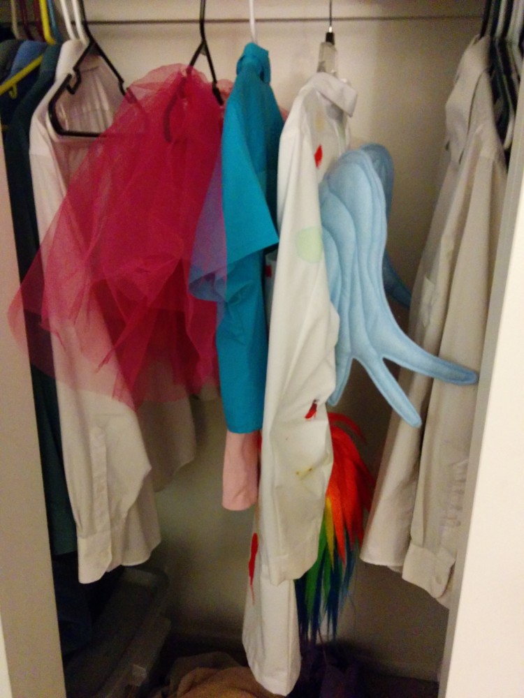 Yes, cute fluffy Pinkie Pie and evil genius Rainbow Factory Dash share a closet sometimes.
