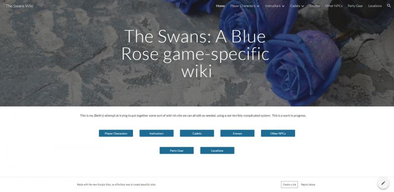 Screenshot of the wiki for the Blue Rose game I play in.