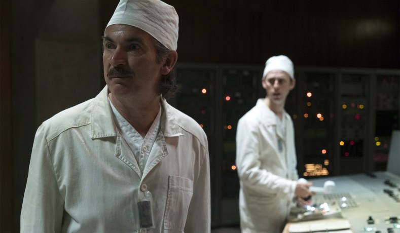 What I'm watching in June: Chernobyl. Image is from the beginning of the first episode, featuring two of the power plant workers.