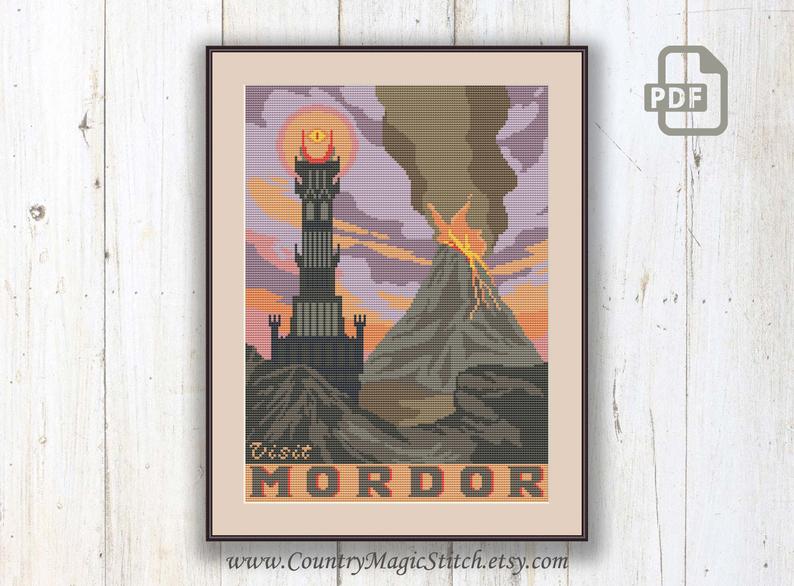 Image of the Visit Mordor cross-stitch pattern.