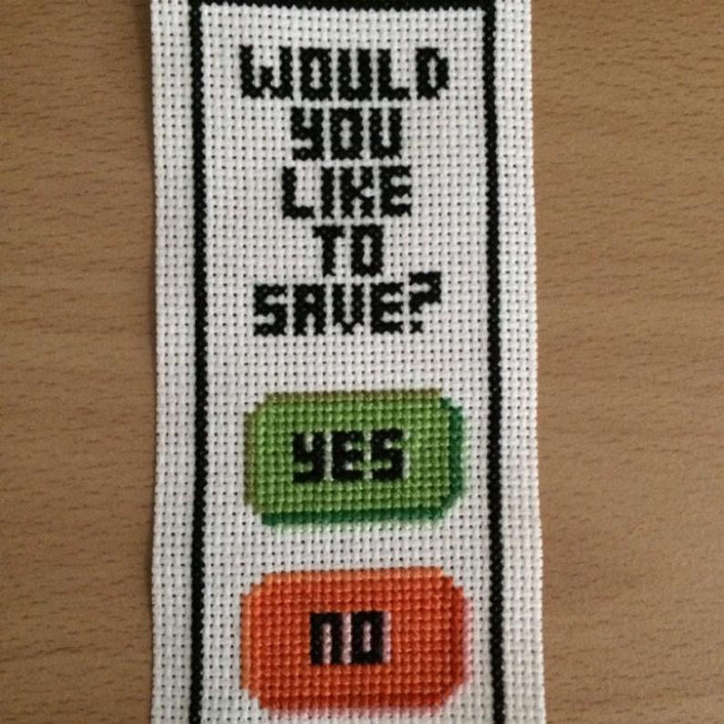 Image of a completed bookmark using the Would You Like to Save pattern.
