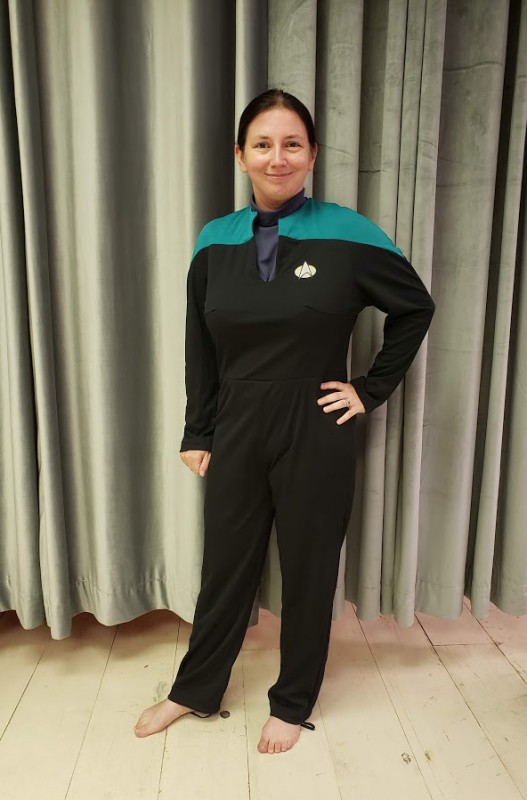Me in my newly altered Starfleet uniform for my Jadzia Dax cosplay!