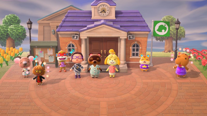 Screenshot of a celebration in Animal Crossing.