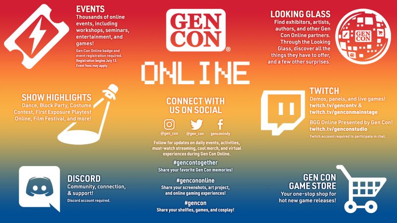 Infographic describing what you can do at Gen Con Online. To learn more, visit the URL this image links to.