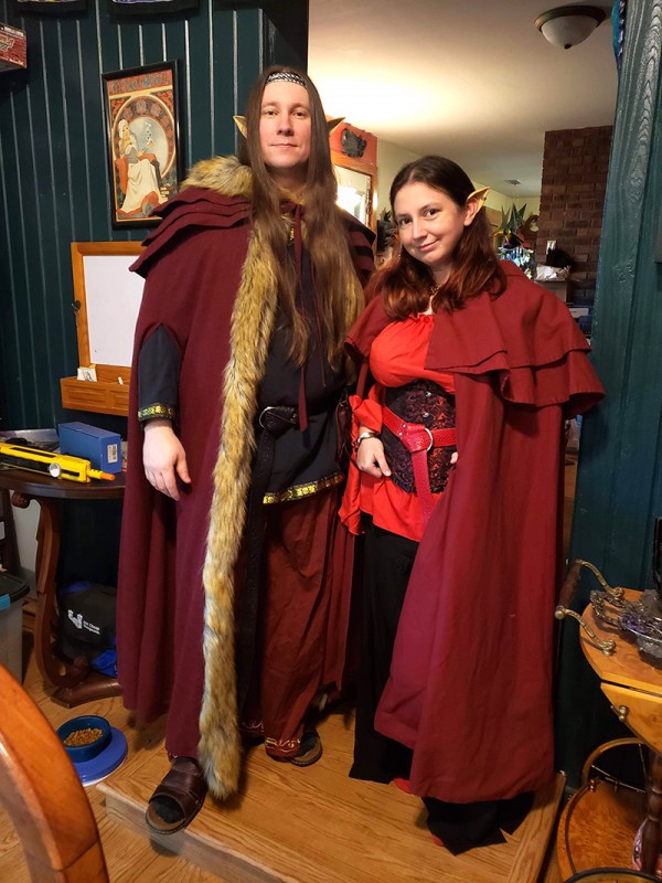 Photo of J dressed as his Kishar non-player character Alair, and myself dressed as Ëlinyr