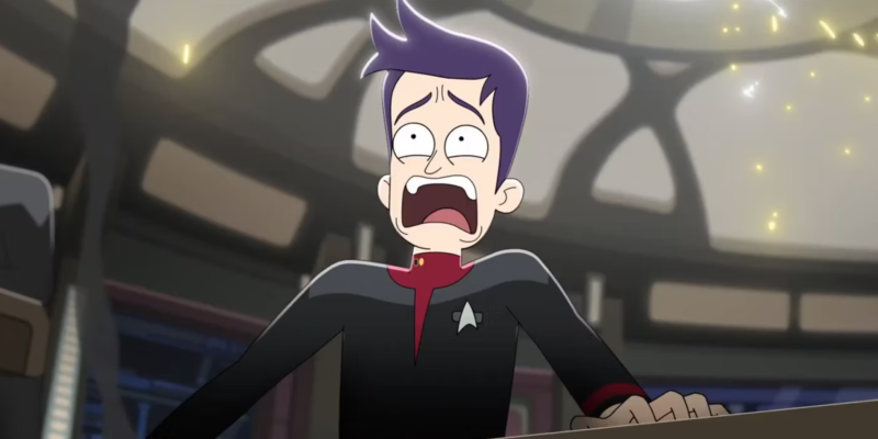 Boimler from Star Trek: Lower Decks, screaming in terror.