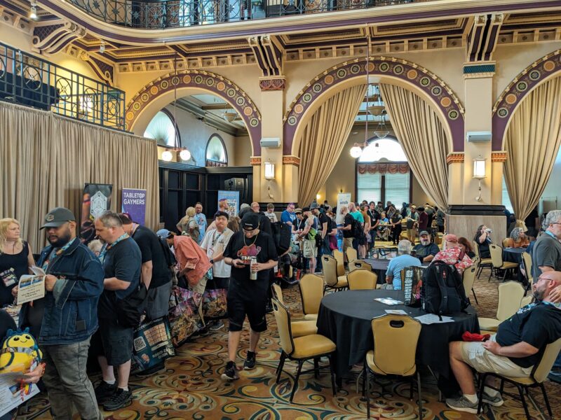 Crowd of people socializing at The Stink, an event hosted by Indy Mavens on Wednesday at Gen Con. 